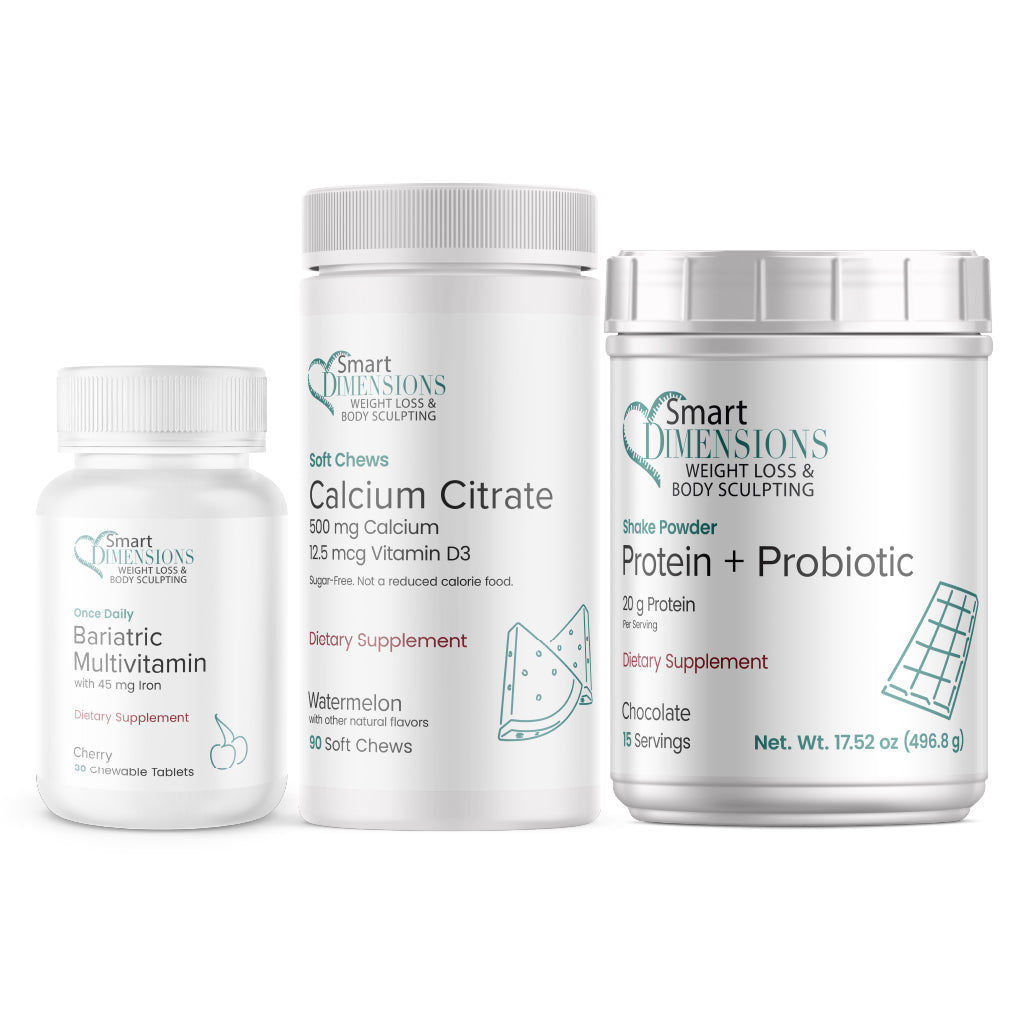 Three dietary supplement containers from Smart Dimensions on a white background