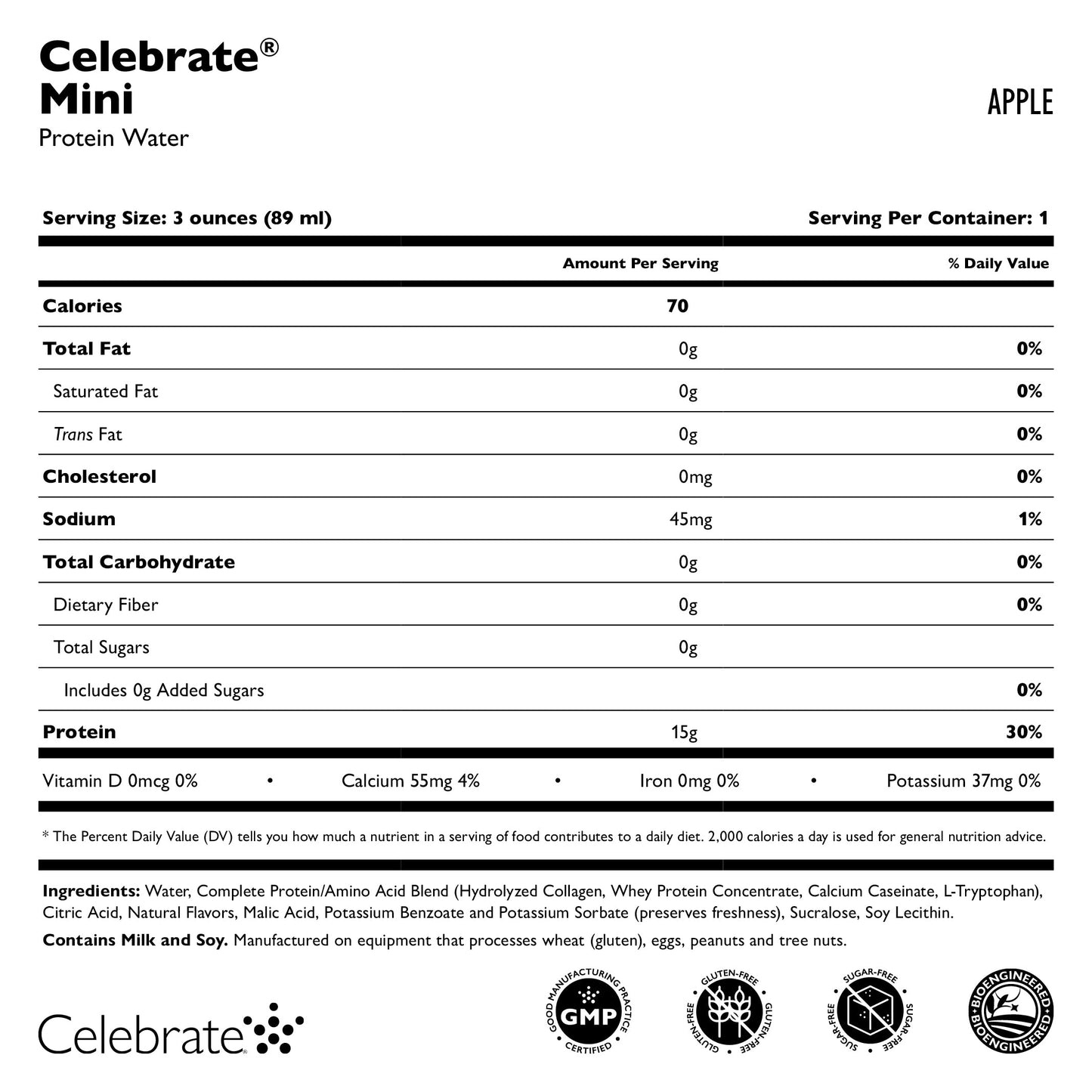 Image of Celebrate Protein Mini - Apple Flavor Supplement Facts