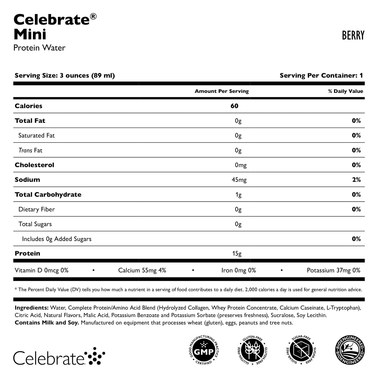 Image of Celebrate Protein Mini - Berry Flavor Supplement Facts