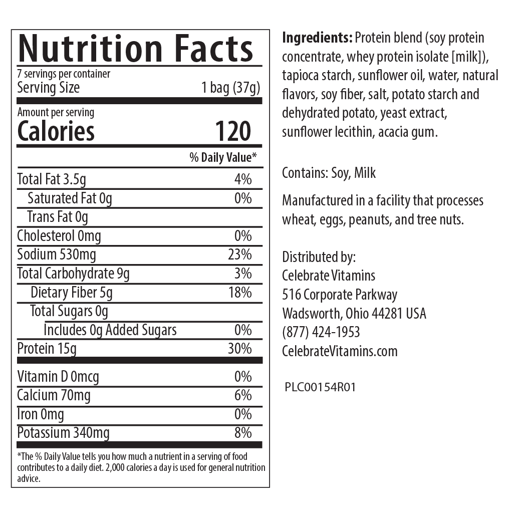 Proti Chips High Protein Chips Ranch flavor - nutrition facts label