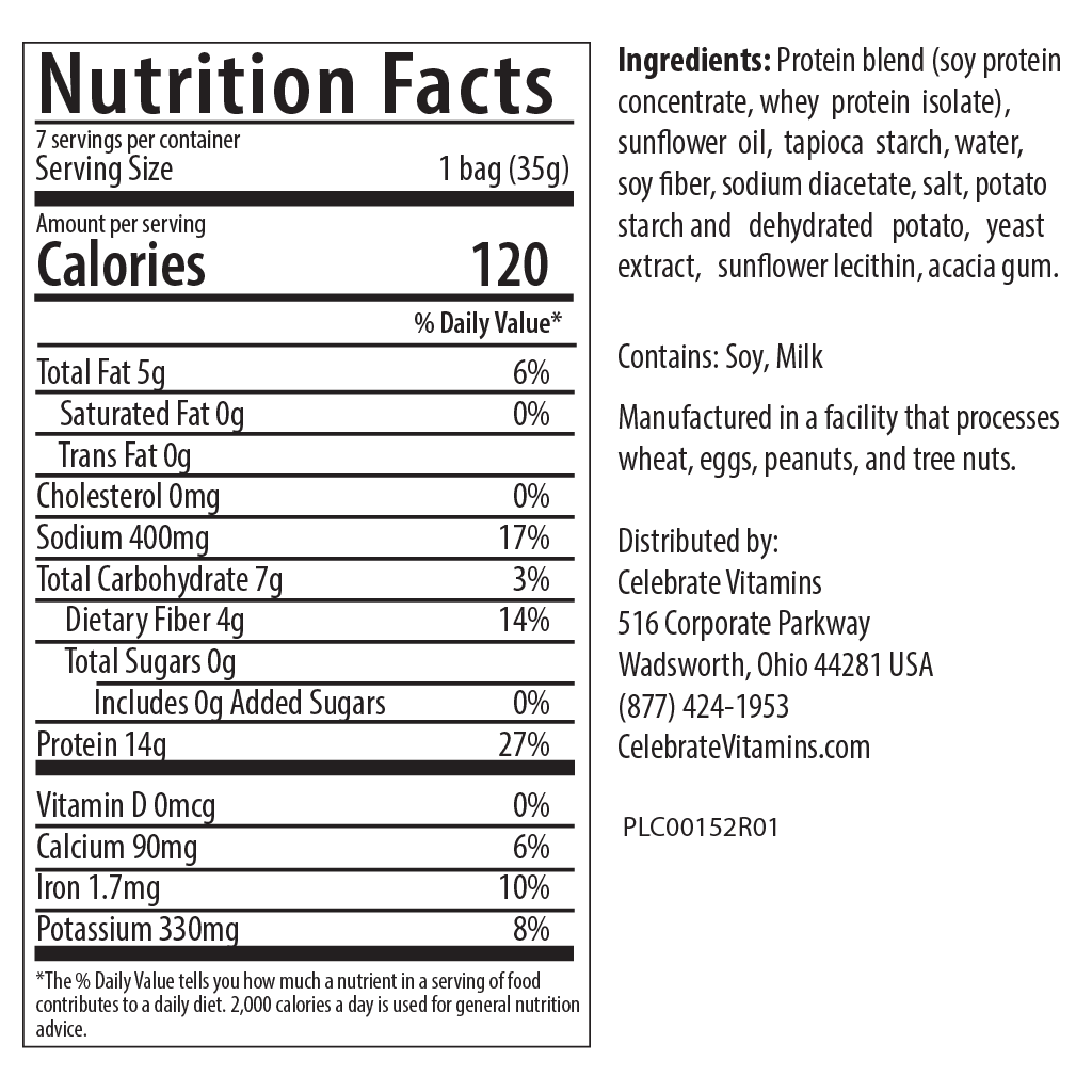 Proti Chips High Protein Chips Salt & Vinegar flavor - nutritional facts label