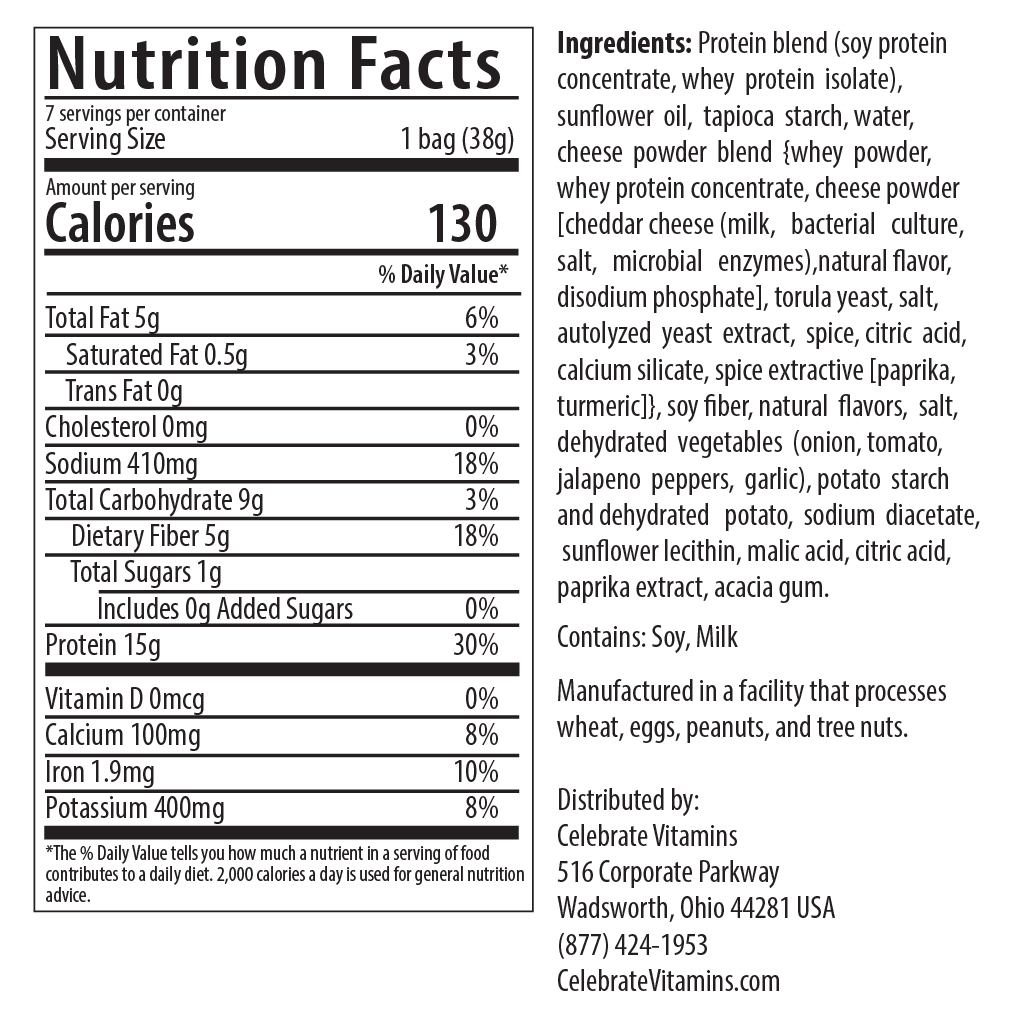 Proti Chips High Protein Chips Spicy Nacho Cheese flavor - nutritional facts label