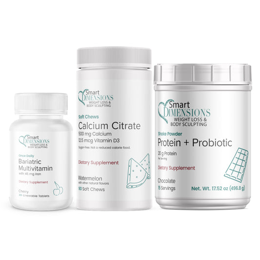 Three dietary supplement containers from Smart Dimensions on a white background